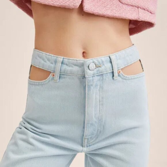 Mango "The Wide Leg Jeans" Light Wash | NWT & Cutout Pocket Detail | Size 8 US - Picture 3 of 12